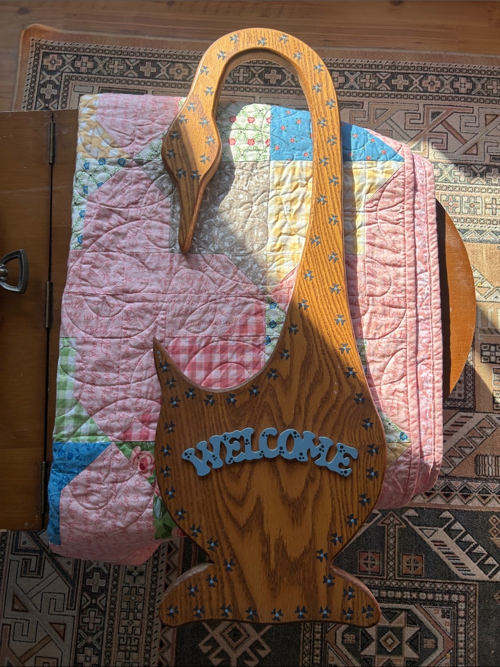 Welcome Wooden goose- Natural Wood Finish